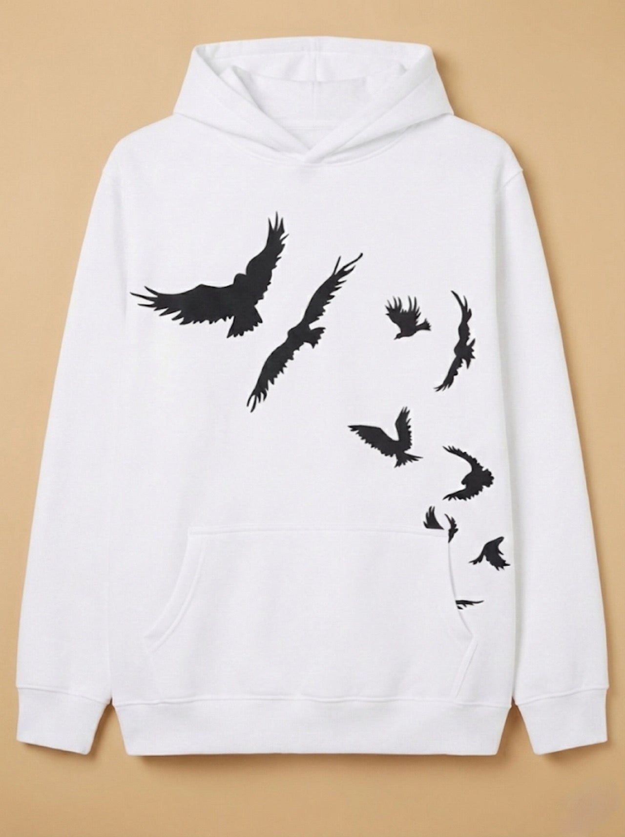 Elegant Black-on-White Bird Graphic Pullover